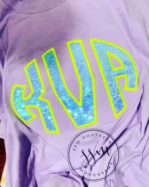 Aqua Mermaid Sequin Monogram tee