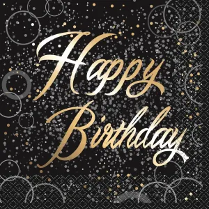 Glitz Gold Foil Stamped Happy Birthday Napkins - Lunch - 16 Pkt