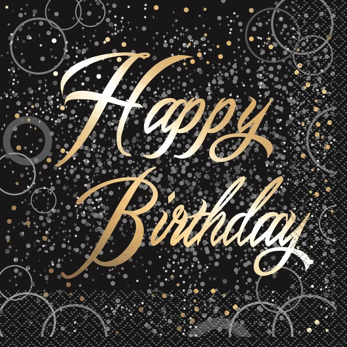 Glitz Gold Foil Stamped Happy Birthday Napkins - Lunch - 16 Pkt