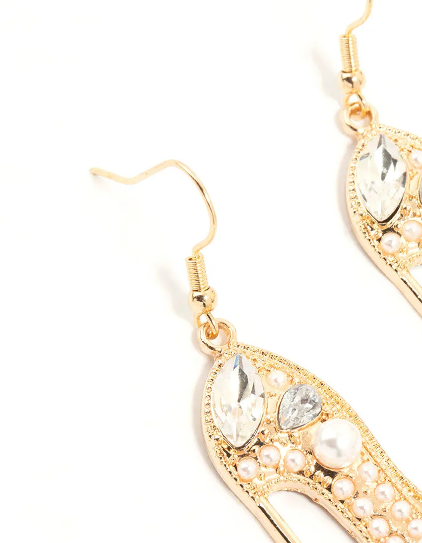 Gold Pearl Heels Drop Earrings