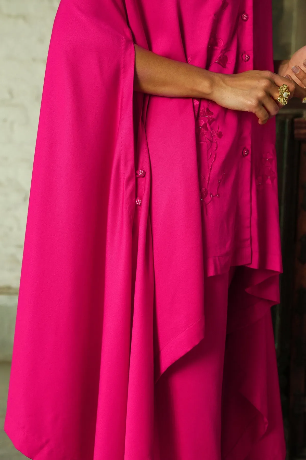 Hot Pink Embroidered Kaftan Set