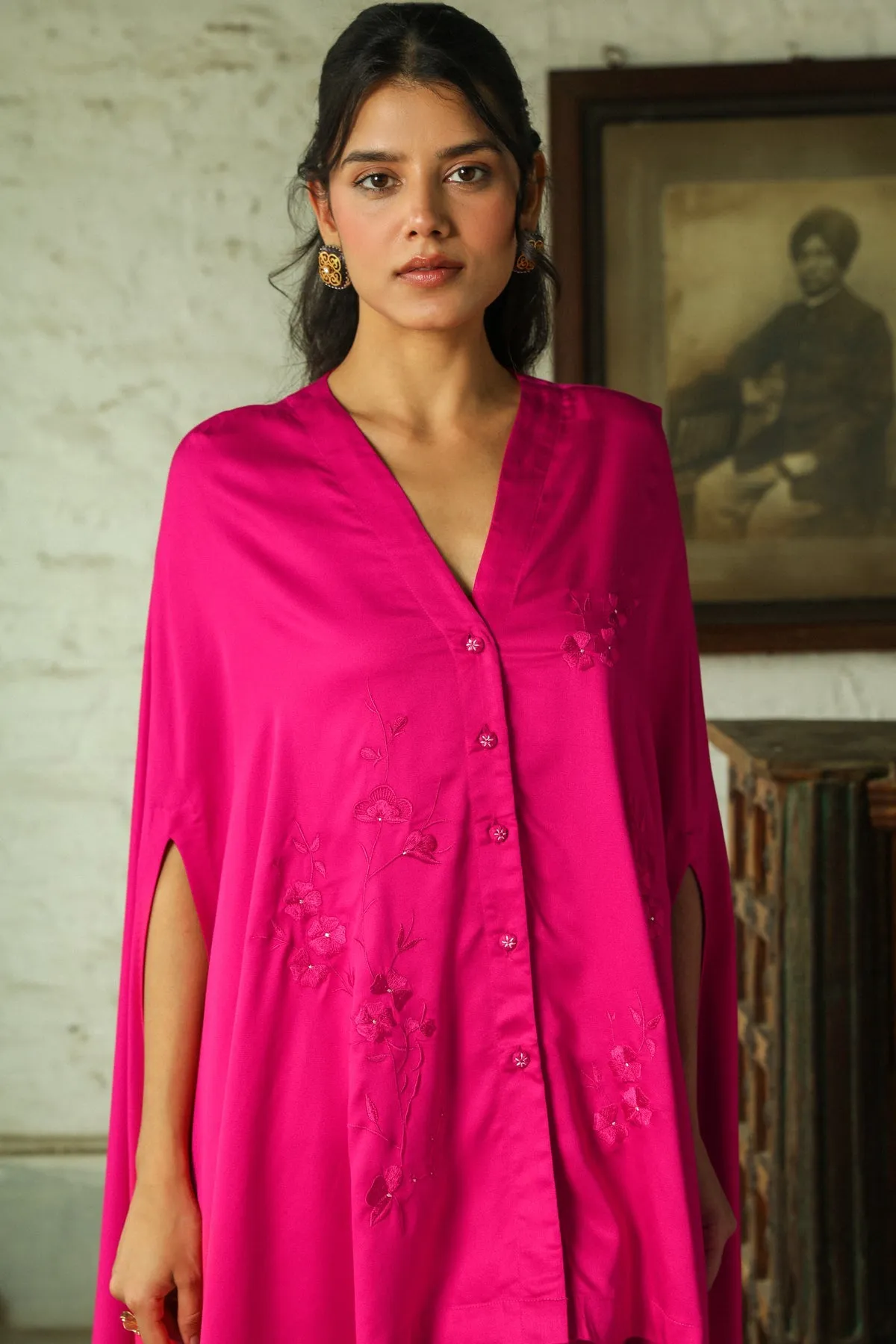 Hot Pink Embroidered Kaftan Set