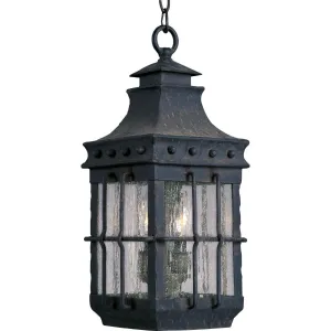 Nantucket 19 in. 3 Lights Outdoor Hanging Lantern Black Finish