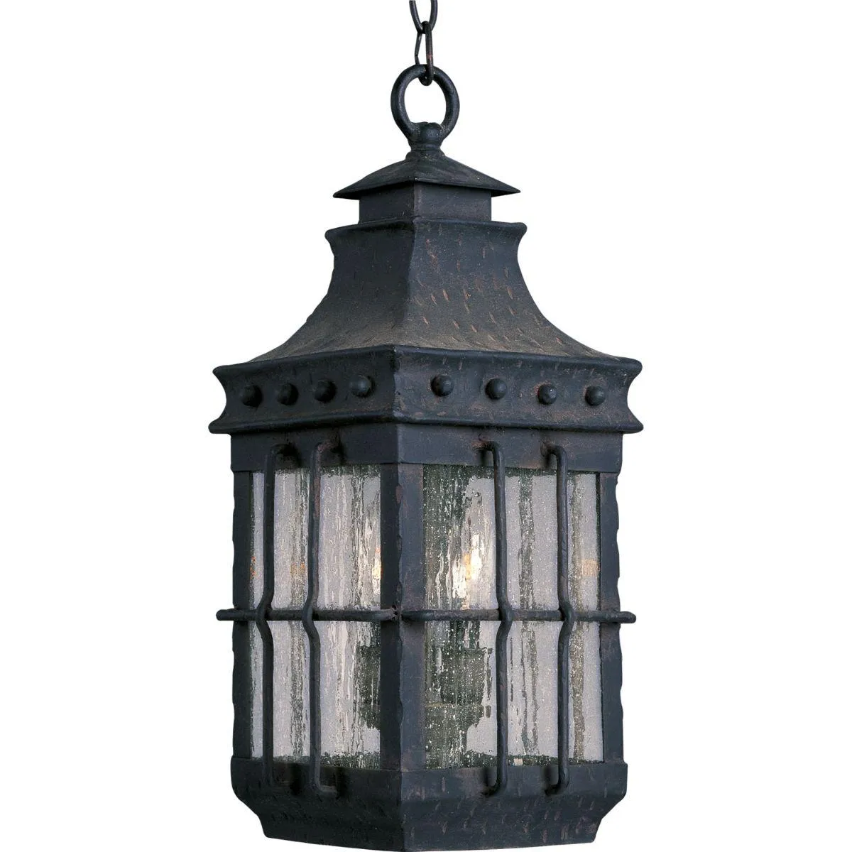 Nantucket 19 in. 3 Lights Outdoor Hanging Lantern Black Finish
