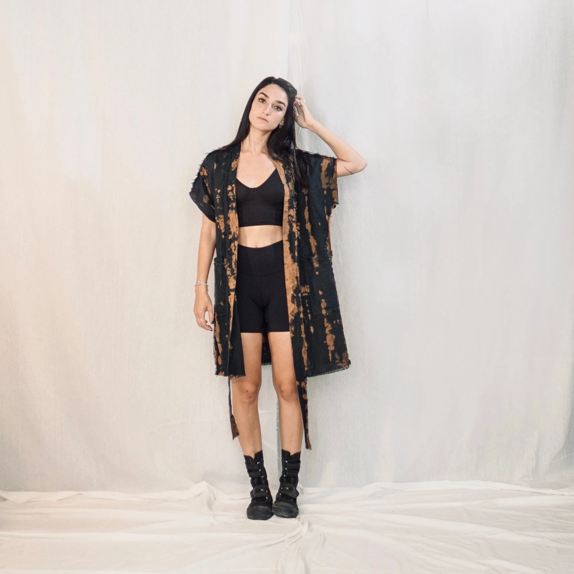 Nomad wrap-up Vest Dress  - Black & Rusty