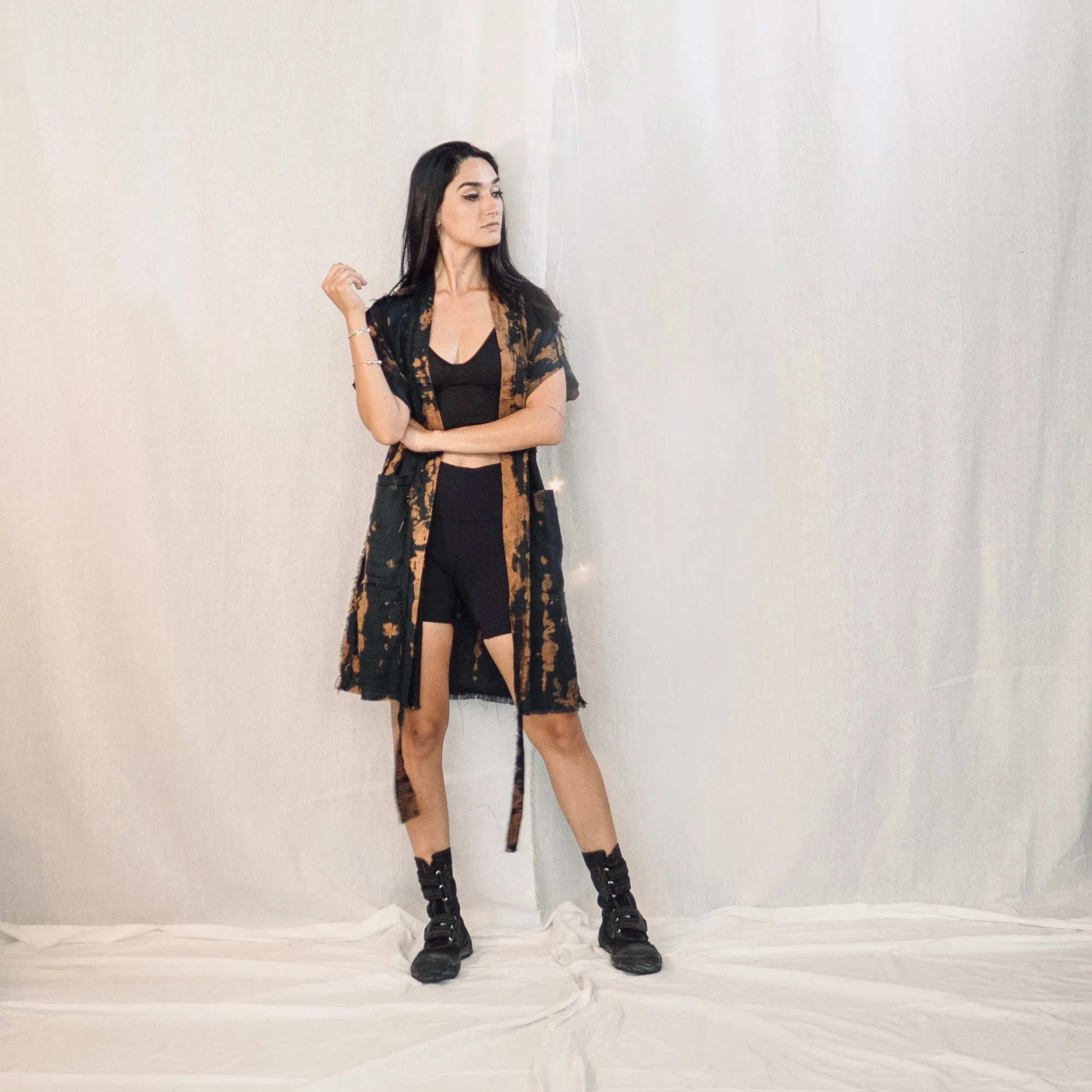 Nomad wrap-up Vest Dress  - Black & Rusty