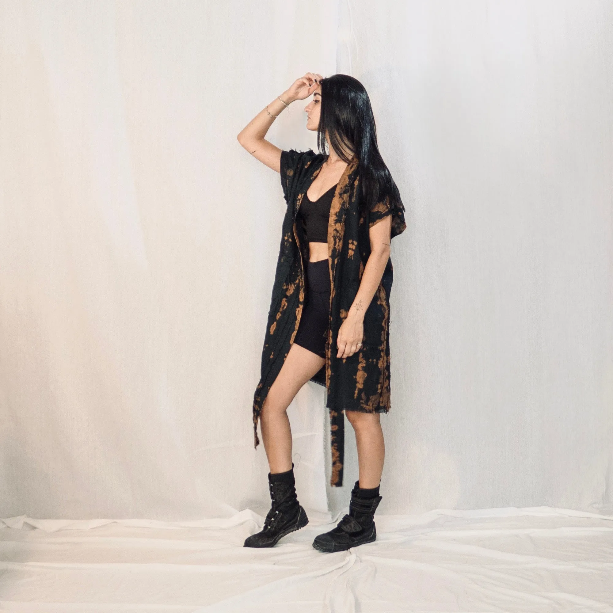 Nomad wrap-up Vest Dress  - Black & Rusty