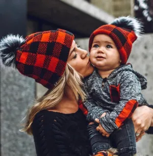 PNYC BUFFALO PLAID MAMA & MINI HAT SET