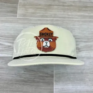 Smokey the Bear on Beige Retro Rope Hat w/Black Rope