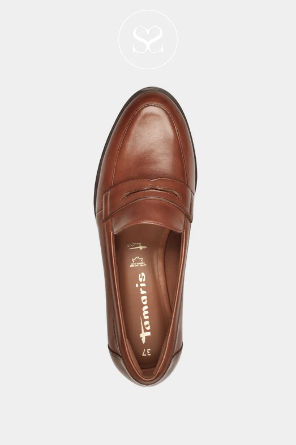 TAMARIS 1-24202-44 TAN LEATHER BLOCK HEEL LOAFERS