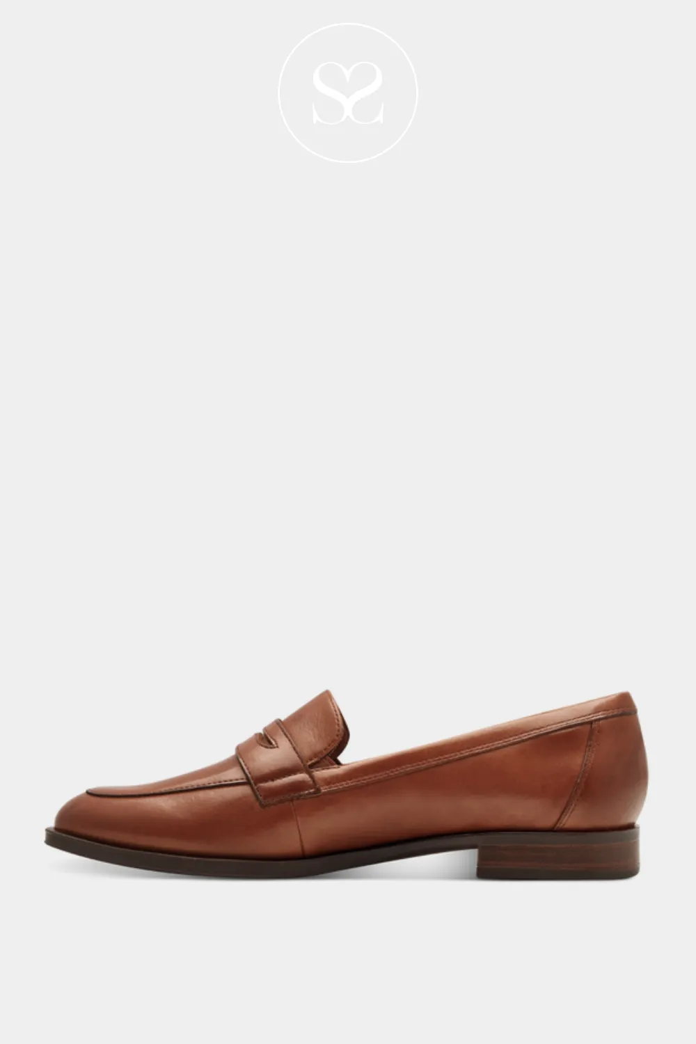 TAMARIS 1-24202-44 TAN LEATHER BLOCK HEEL LOAFERS