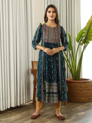 Teal Blue Embellished Kurta