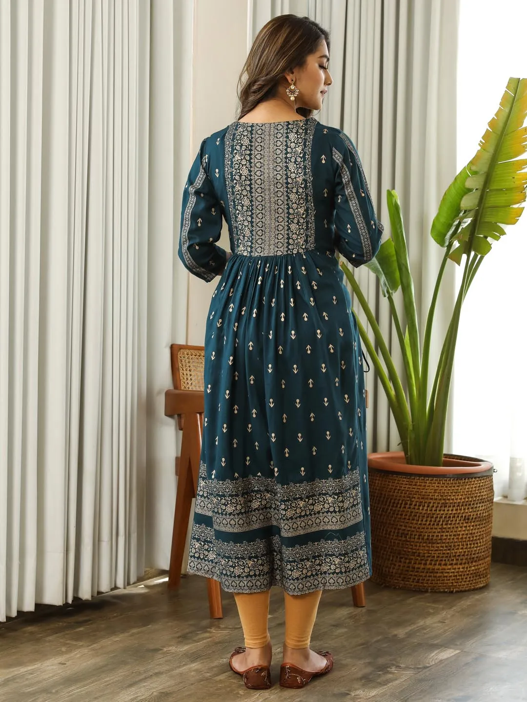 Teal Blue Embellished Kurta