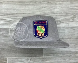 Vintage Oklahoma State Seal on Gray Corduroy Hat