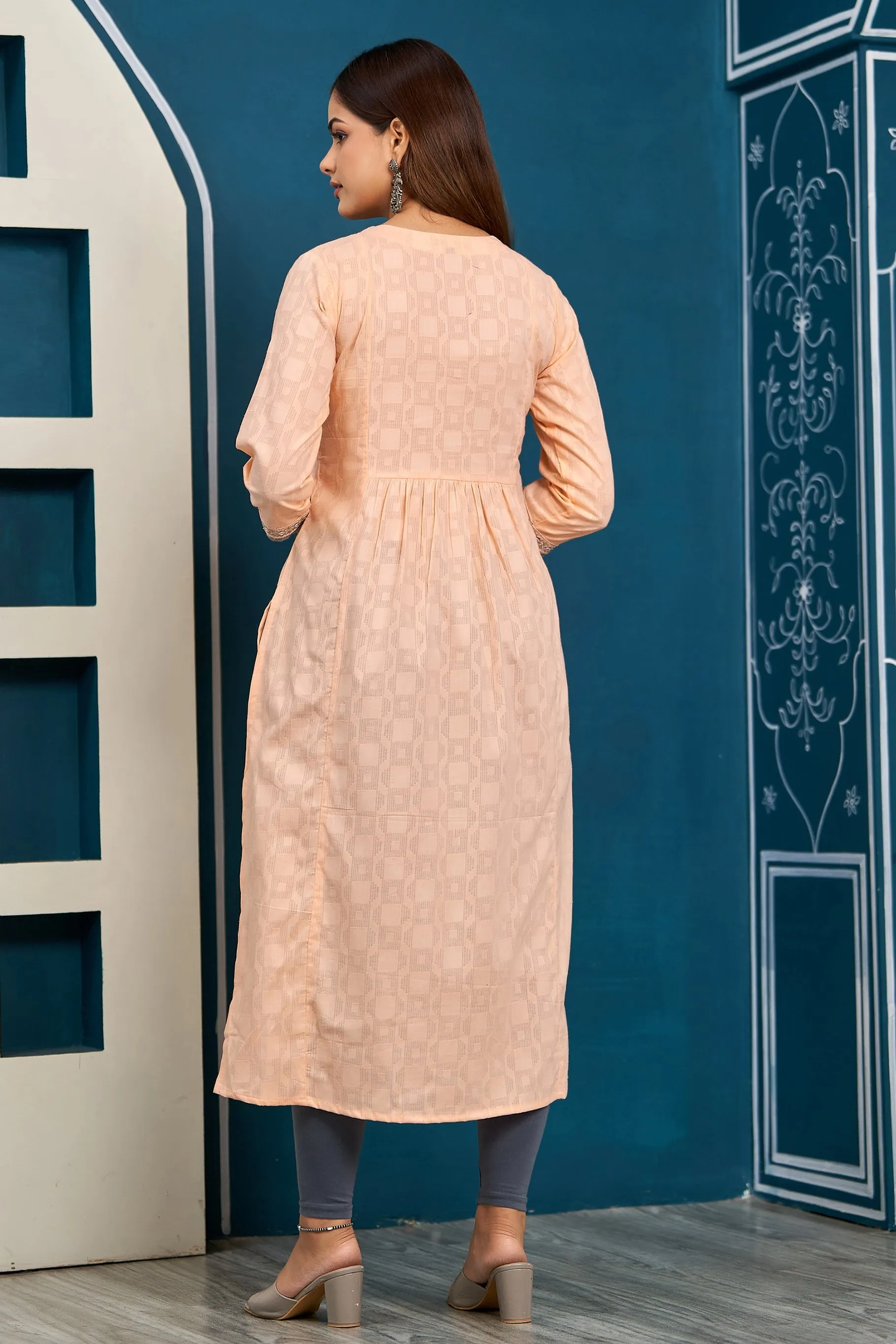 Womens Cotton Peach Nyara Cut A-Line Kurta