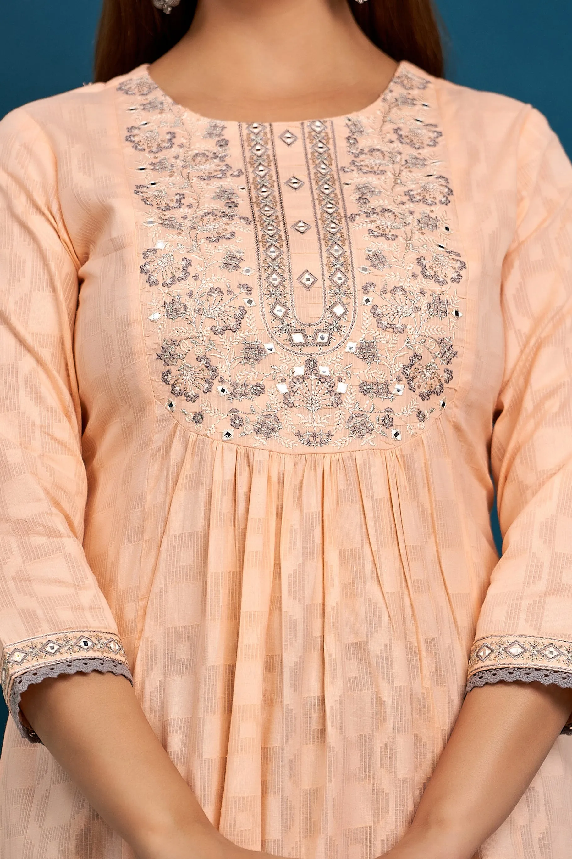 Womens Cotton Peach Nyara Cut A-Line Kurta
