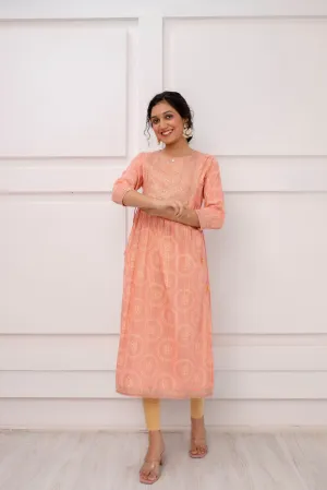 Women's Cotton Peach Nyara Cut A-line Kurta
