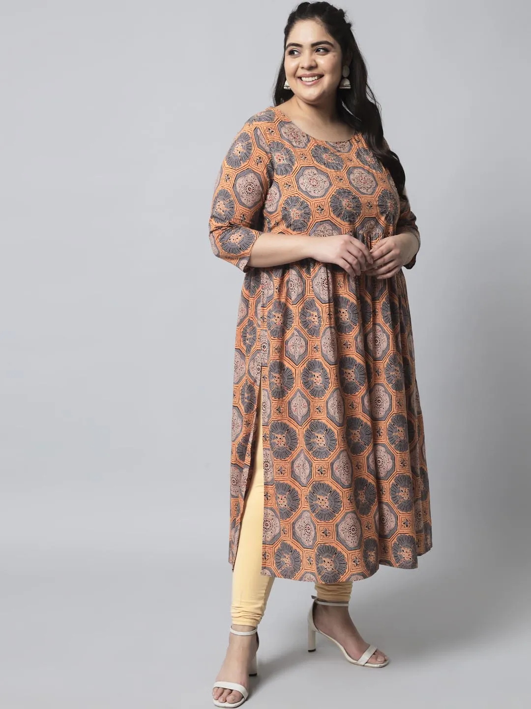 Women's Rust Cotton Nyara Cut A-Line Kurta