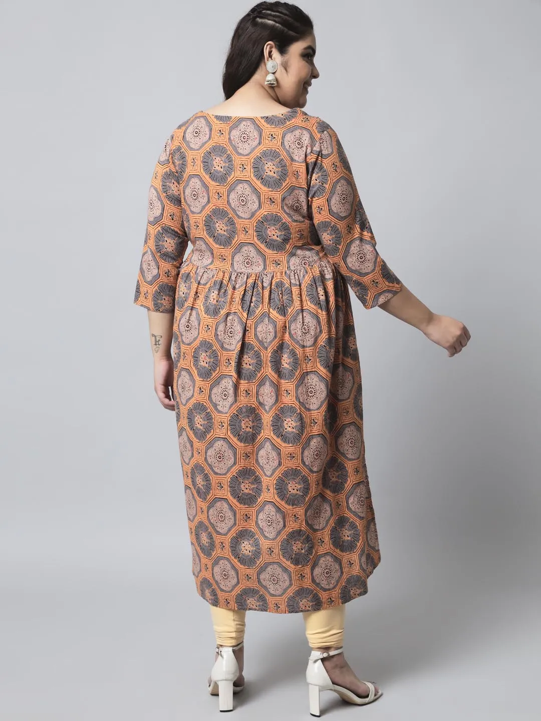 Women's Rust Cotton Nyara Cut A-Line Kurta